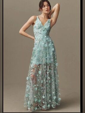 NWT Dress The Population Anthropologie Sidney Beaded Sequin 3D Floral Gown XXL